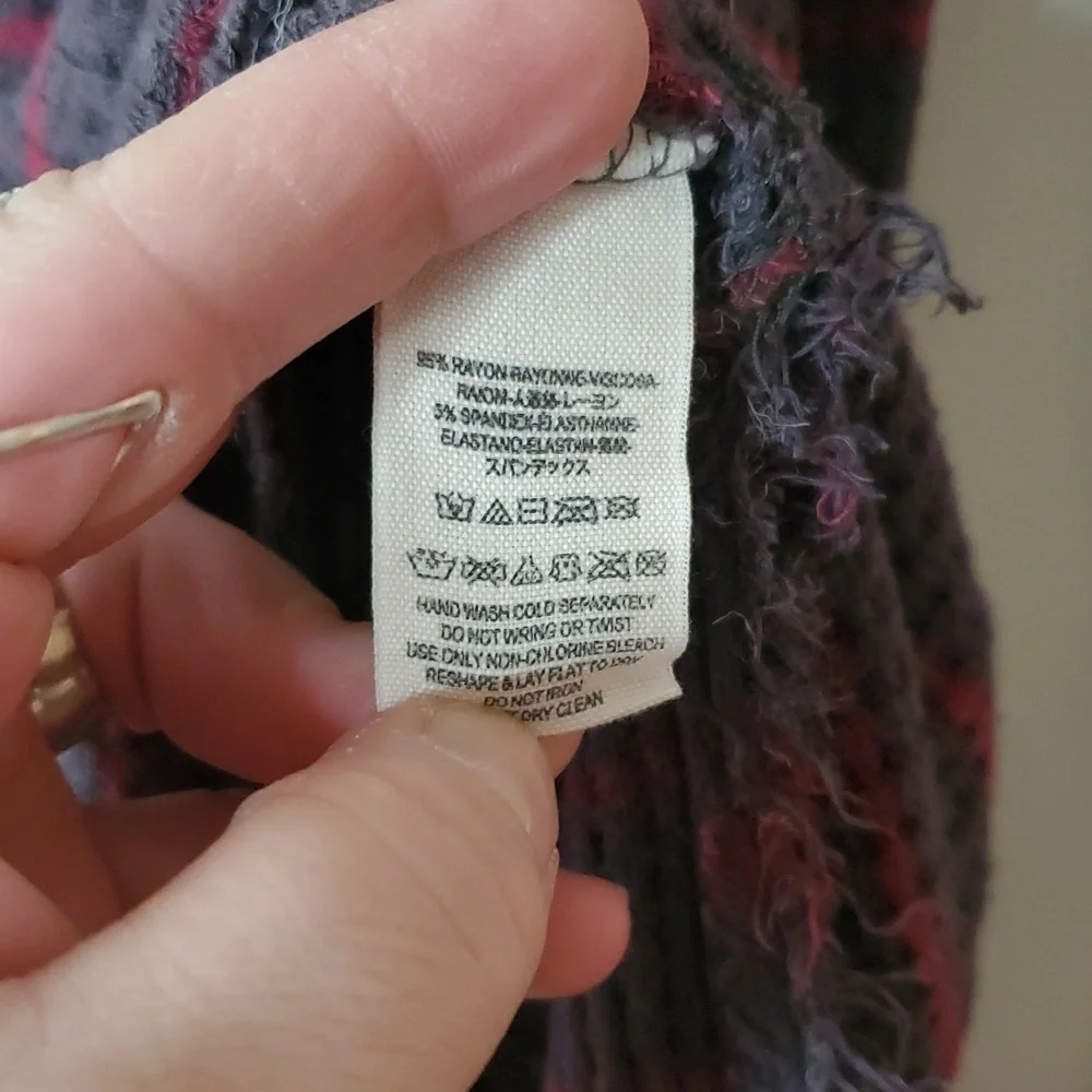 Free People Sunset Park Drippy Waffleknit Flowy Thermal Size Large Grey Red